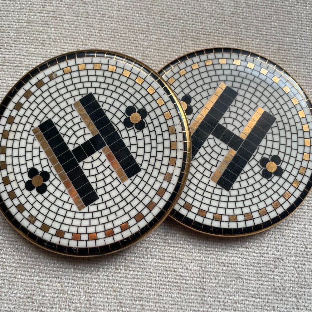 Anthropologie Bistro Tiled Margot Monogram Coaster - "H" - SET OF 2